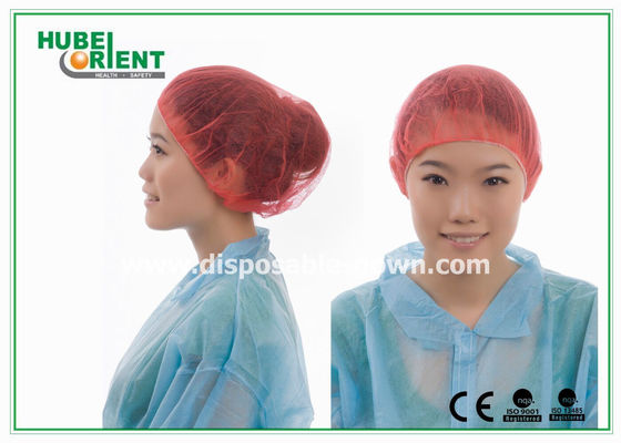 12gsm Disposable Nonwoven Bouffant Cap 21 Inch in White Red