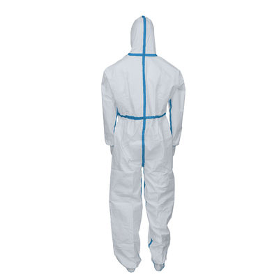 Disposable Use Protective Blue Tape Hooded Coverall With Elastic Wrist / Ankle / Waist