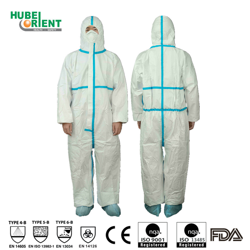 Type4B/5B/6B Blue Tape MP Disposable Protective Coverall With Hood EN14126 Anti-static Chemical Coverall