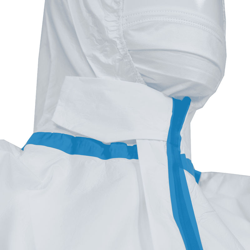 Disposable Use Protective Blue Tape Hooded Coverall With Elastic Wrist / Ankle / Waist