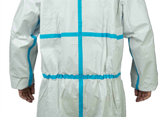 Category III Type4/5/6 Disposable MP Waterproof Coverall With 2-Pieces Hood And Blue Tape
