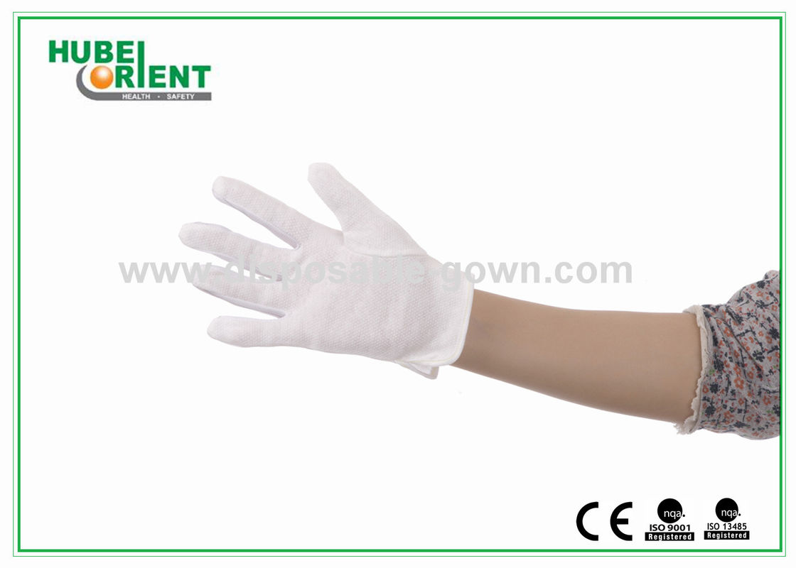 White Color Discharge Nylon Electrostatic Gloves With PVC Dots